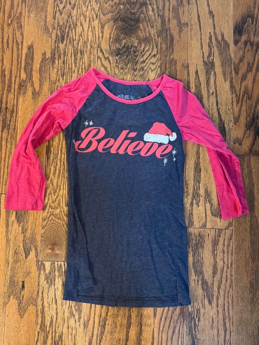 L.O.L VINTAGE BELIEVE GRAPHIC BASEBALL 3/4 SLEEVE TOP SHIRT NEW WITH TAGS SZ XS